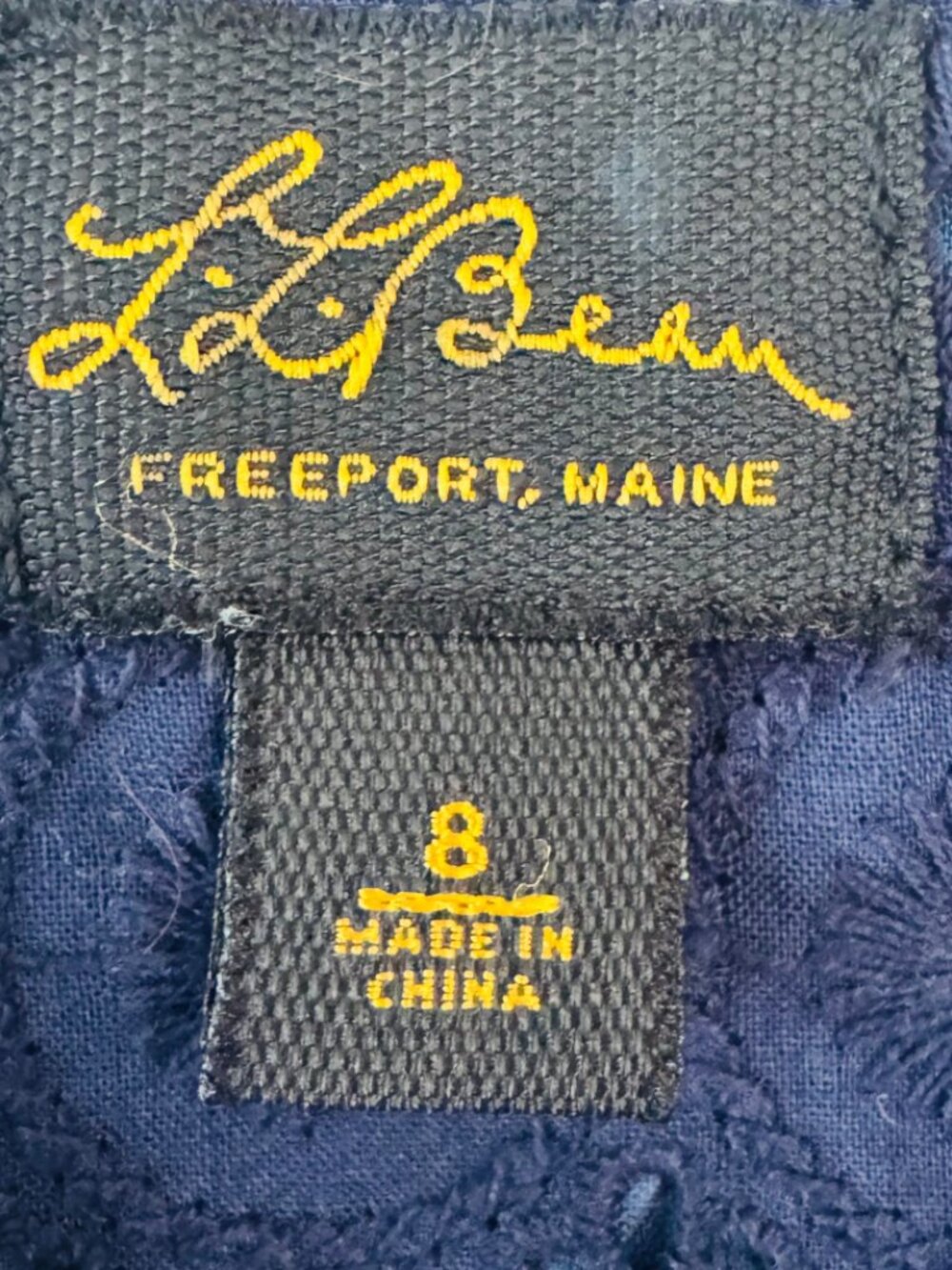 L.L.Bean Navy Eyelet Shift Dress Size 8 Embroidered Cotton Classic - Picture 2 of 8